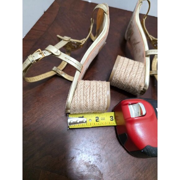 Tory Burch Gold Metallic Espadrille Block Pump Sandals W/ Logo Accent Size 8 - Picture 9 of 11